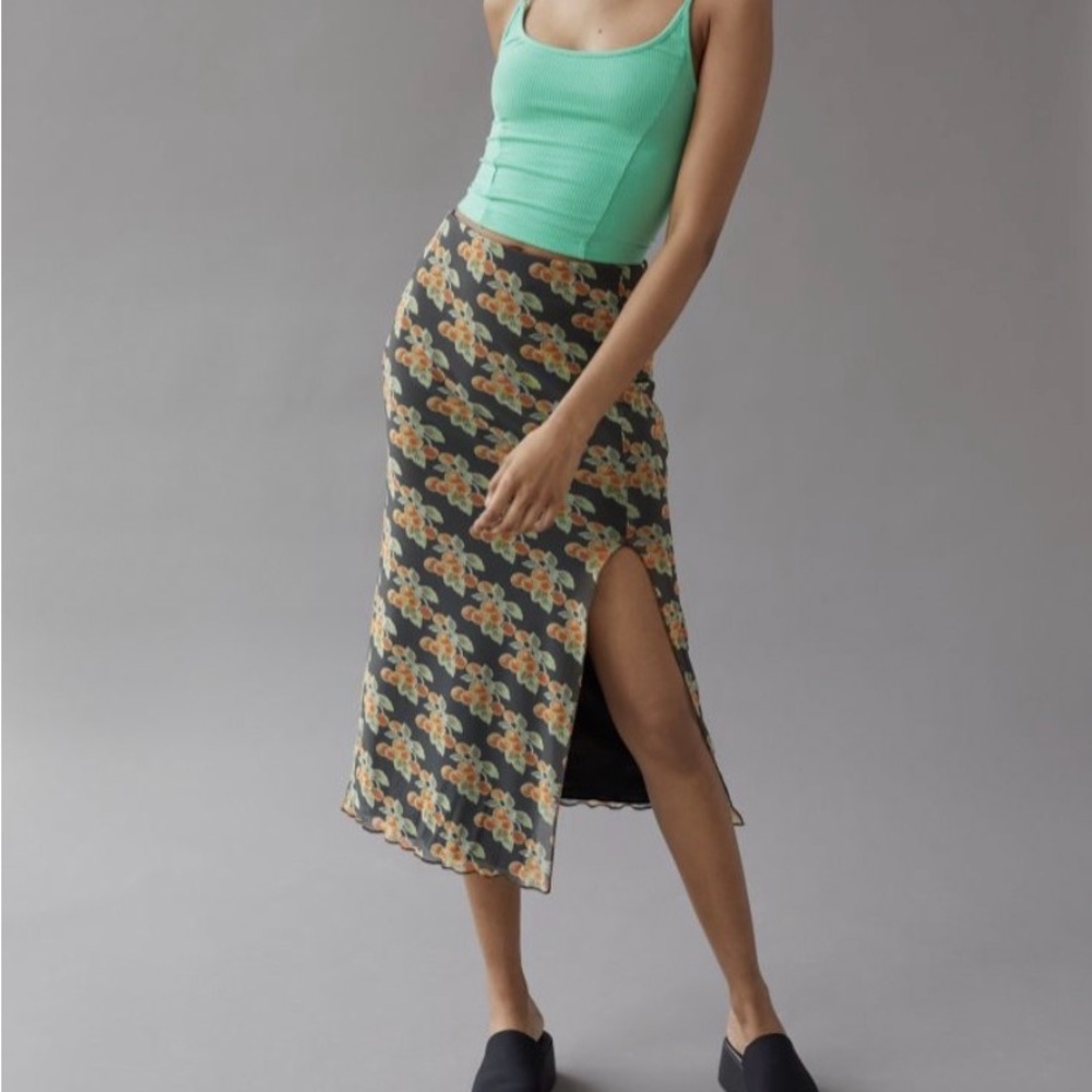 Urban Outfitters “Frankie” Midi Skirt in Orange Print